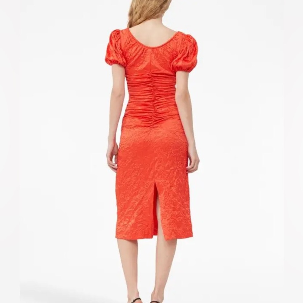 Ganni Women's Red/Orange Ruched Dress - Picture 6 of 7